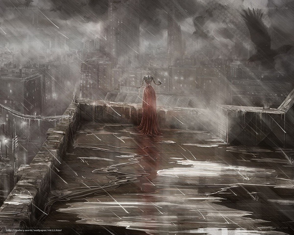 Woman on a Rainy Rooftop