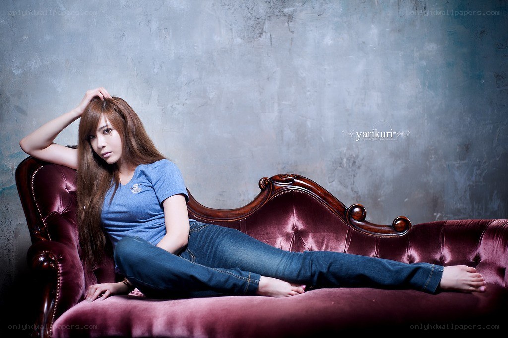 woman on a red couch