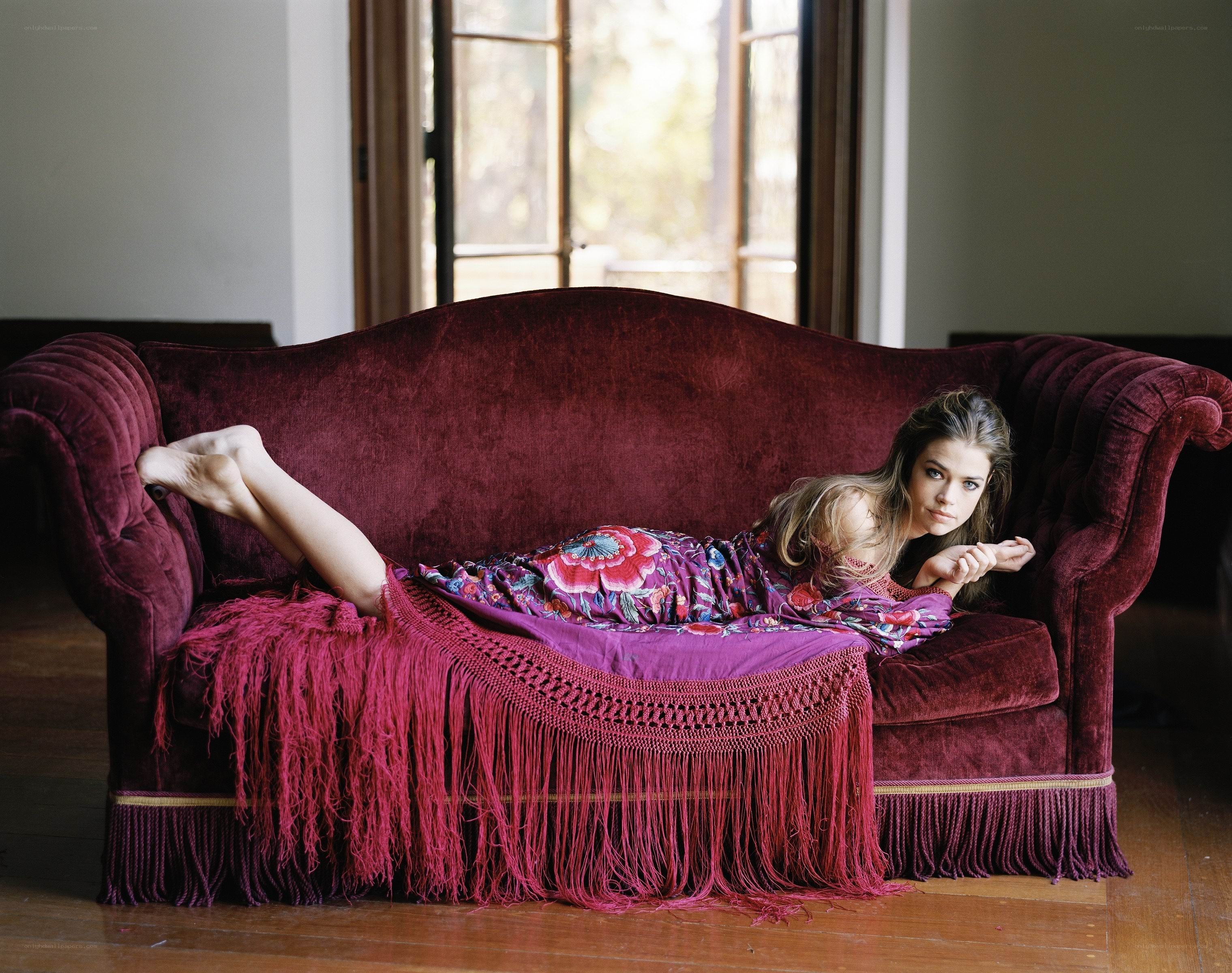 woman on a red couch