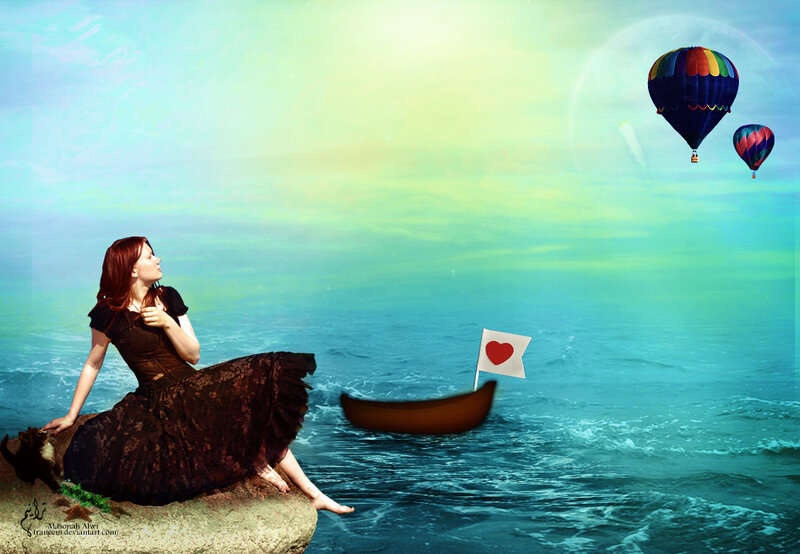 Woman on a Rock — Blue, Serene, Afternoon, Digital Art