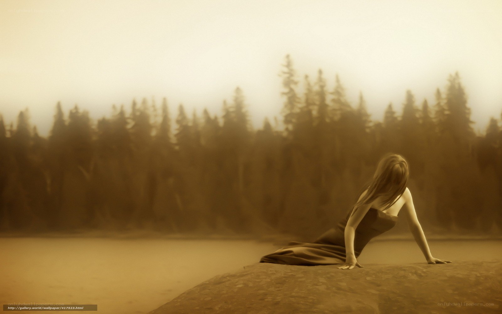 woman on a rock by the lake