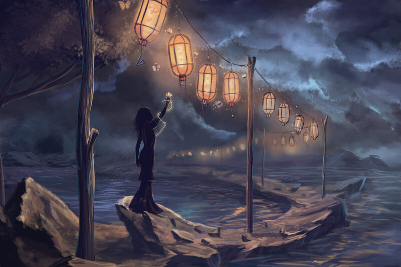 Woman on a Rock — Dark Blue