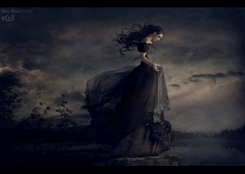 Woman on a Rock — Gray, Dramatic