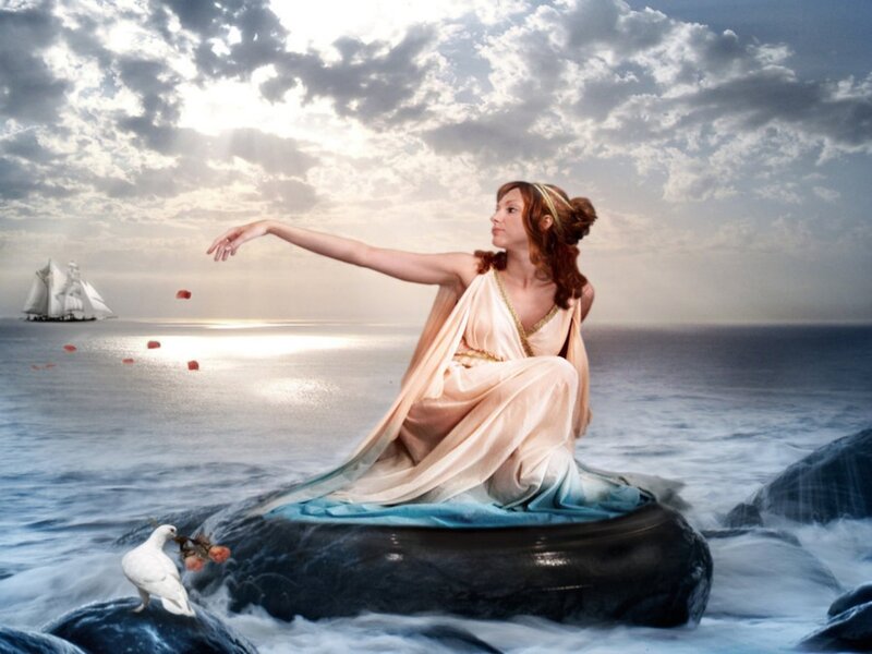 Woman on a Rock in Sea