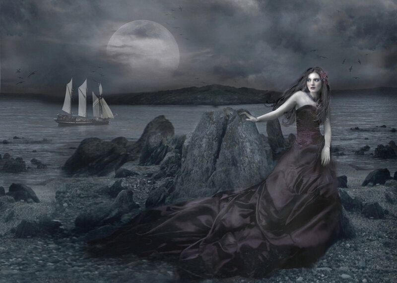 woman on a rocky shore