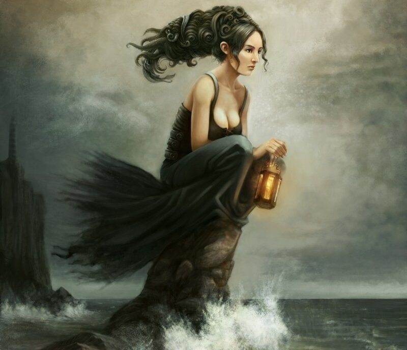 Woman on a rocky shore