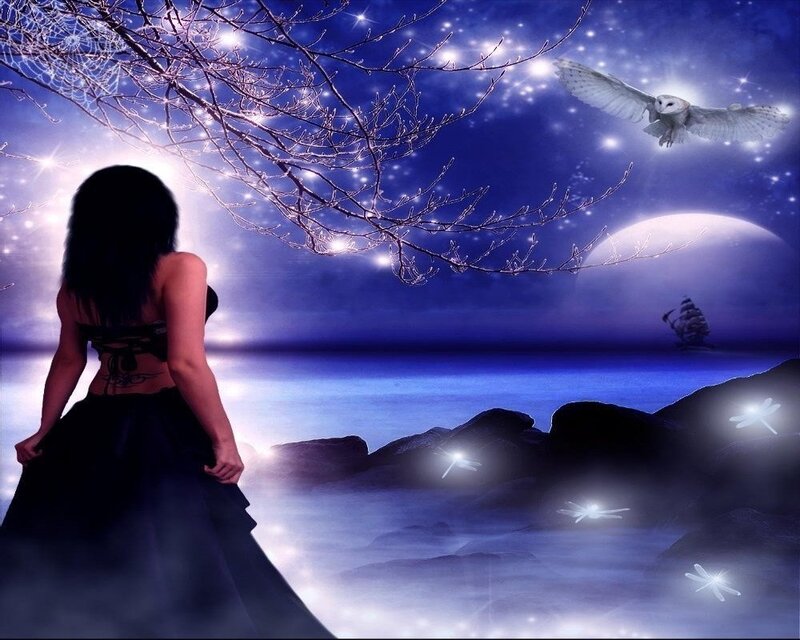 Woman on a Rocky Shore — Blue