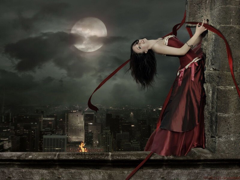 Woman on a rooftop at night
