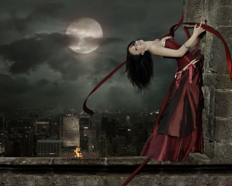 woman on a rooftop at night