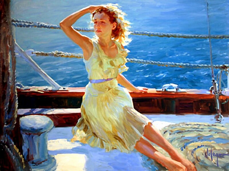 Woman on a Sailboat — Blue, Serene