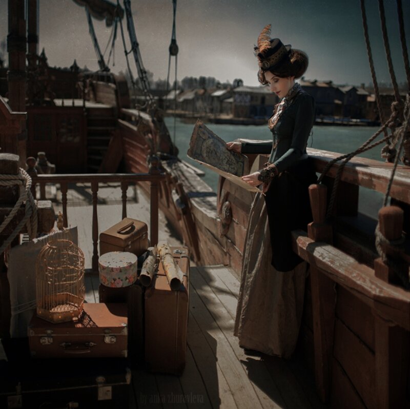 Woman on a Ship Deck — Brown