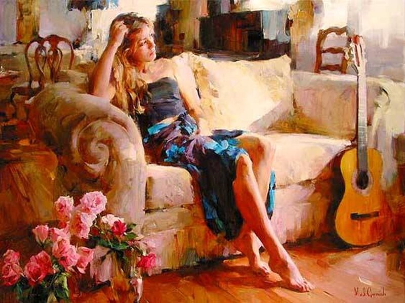 Woman on a Sofa — Beige, Serene, Afternoon