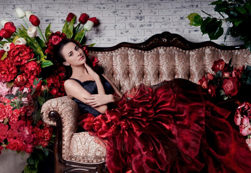 Woman on a Sofa — Red, Dramatic