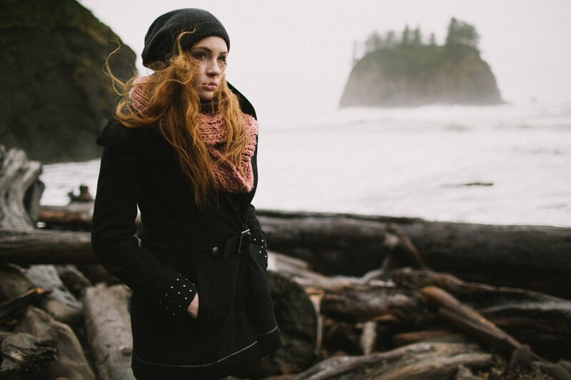 woman on a stormy beach