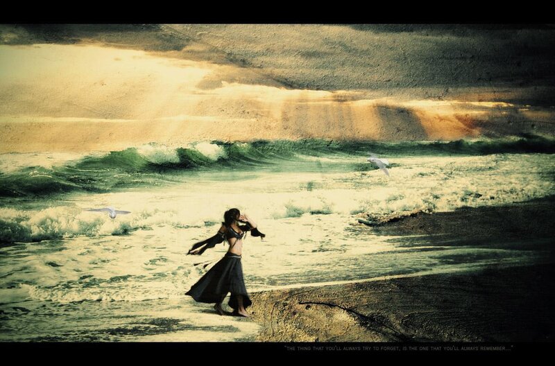 woman on a stormy beach