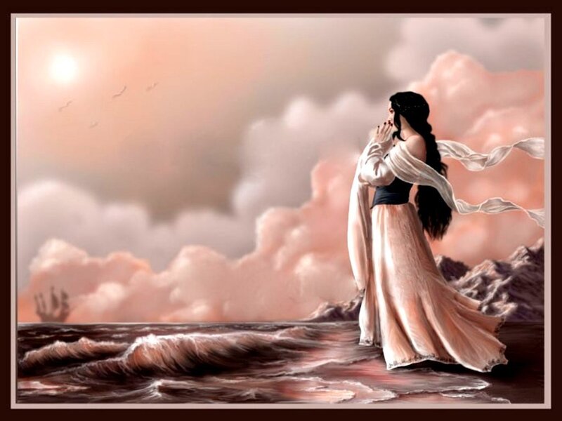 Woman on a stormy shore