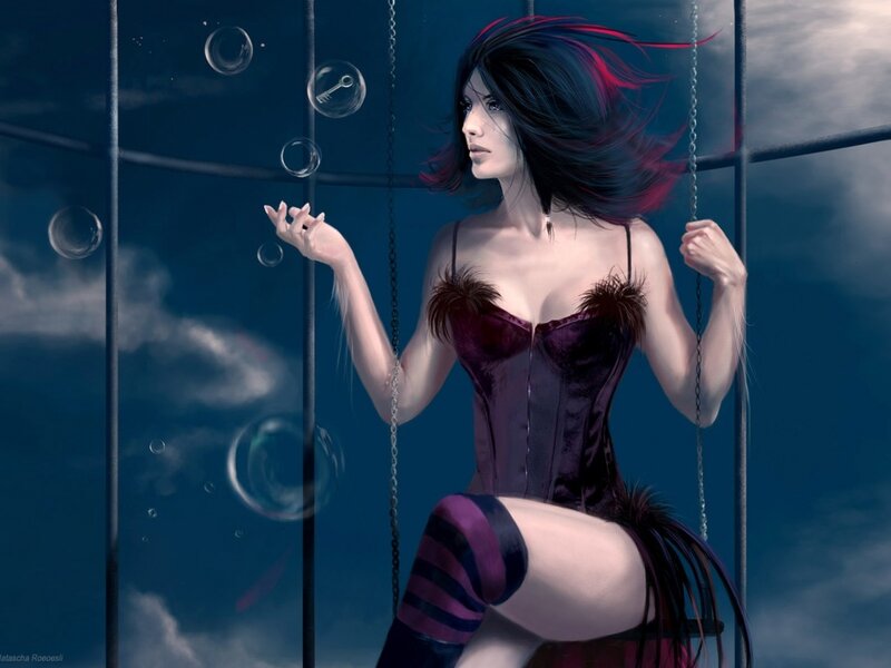 Woman on a Swing — Blue, Dramatic, Night