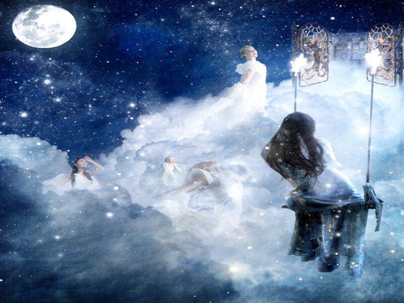 Woman on a Swing — Blue, Dreamy, Night
