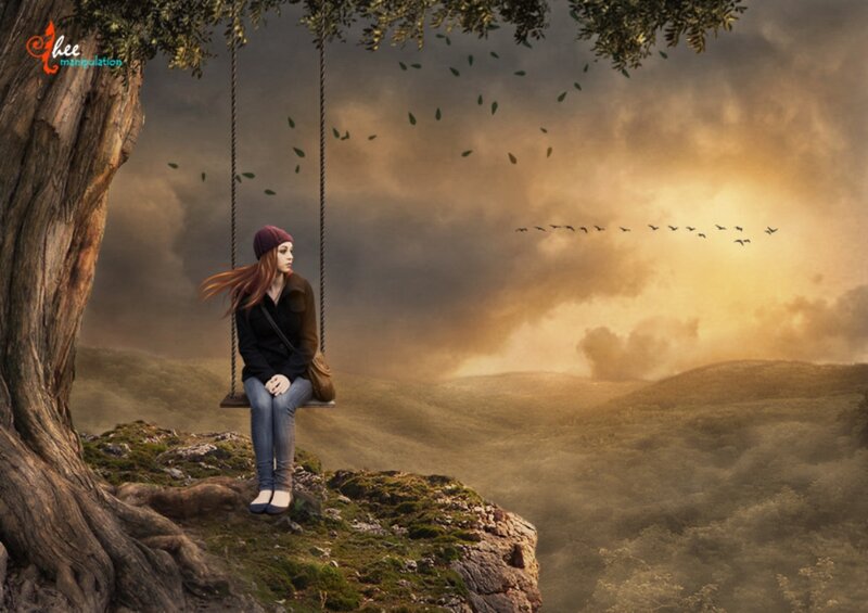 Woman on a Swing — Brown, Dramatic