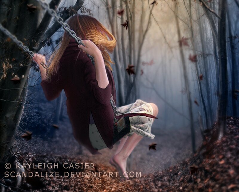 Woman on a Swing — Brown, Melancholic