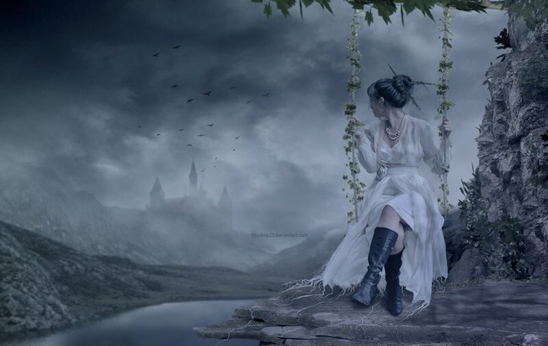 Woman on a Swing — Gray, Dramatic