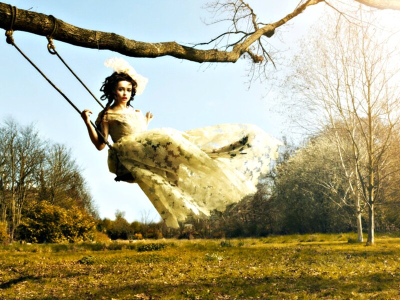 Woman on a Swing — Green, Dreamy