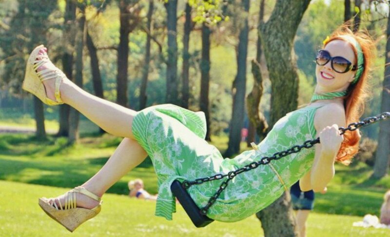 Woman on a Swing — Green, Playful, Afternoon, Photograph