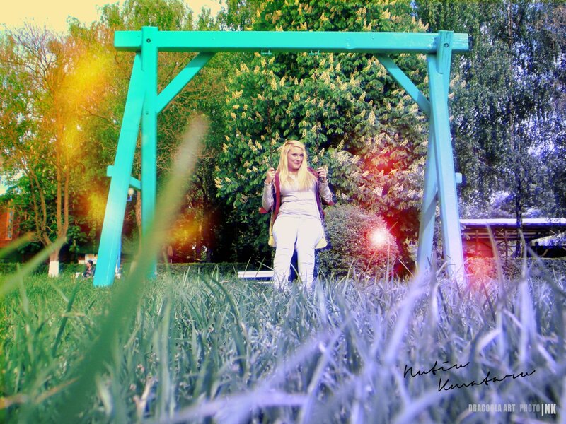 Woman on a Swing — Green, Serene, Afternoon, Photograph, Grass