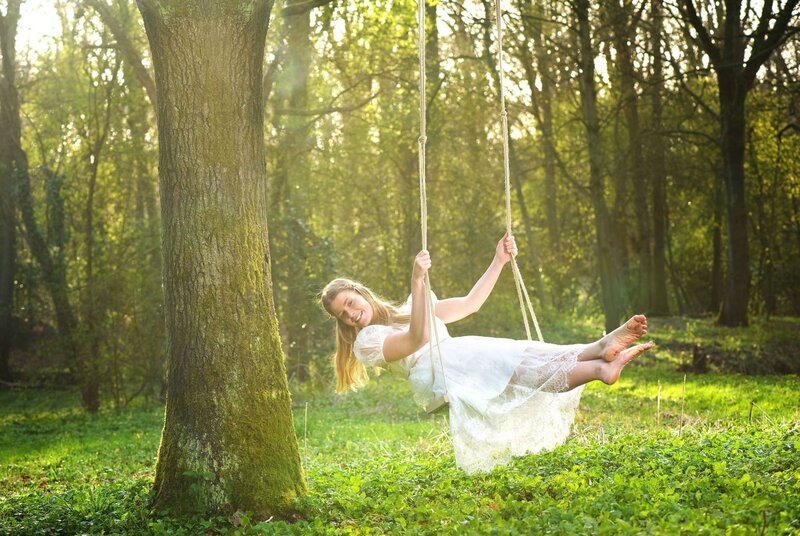 Woman on a Swing — Green, Serene, Afternoon, Photograph, Tree