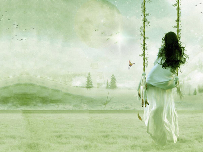 Woman on a Swing — Green, Serene, Night