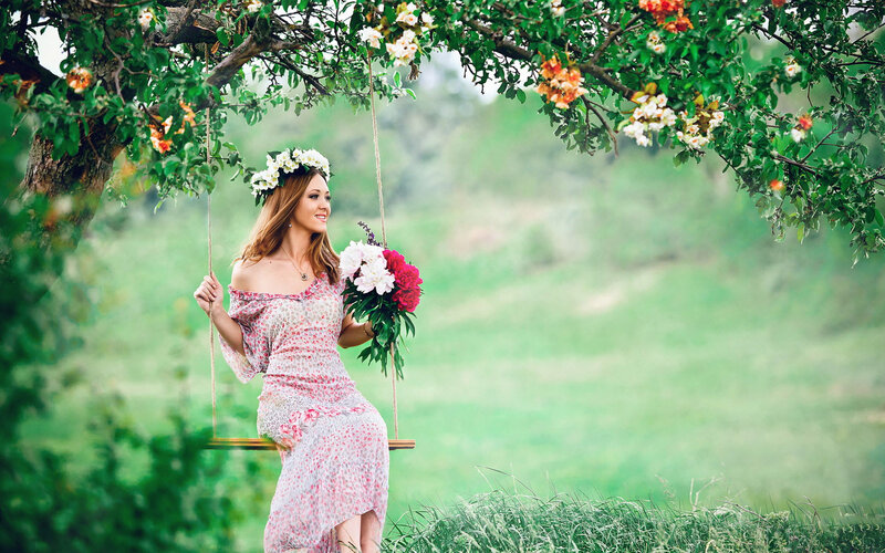 Woman on a Swing — Green, Serene, Spring