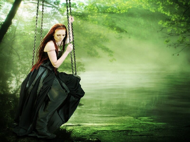 Woman on a Swing — Green, Serene