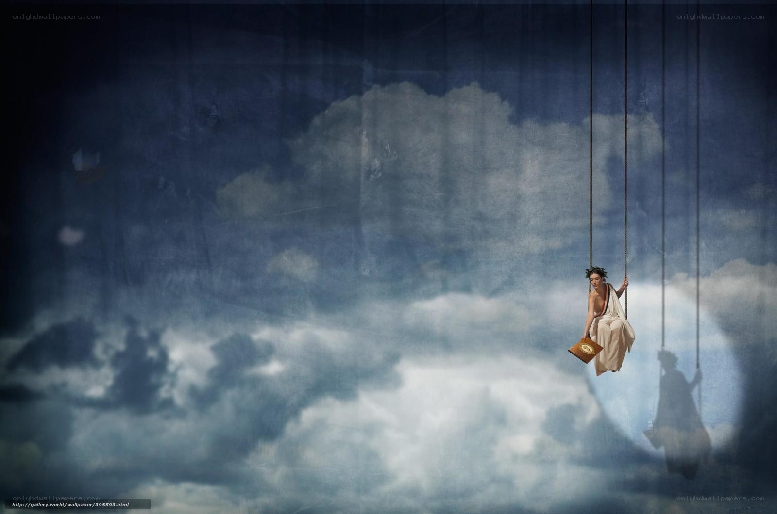 Woman on a swing in the sky