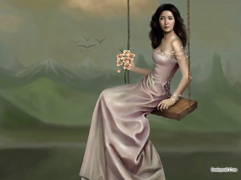 Woman on a Swing — Pink, Serene
