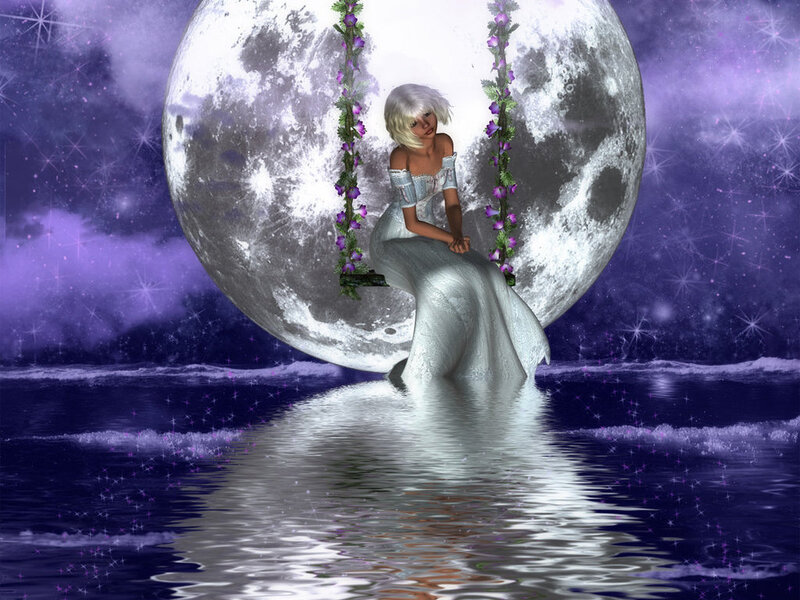 Woman on a Swing — Purple, Serene, Night