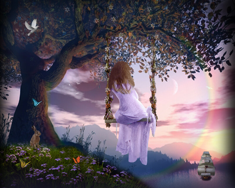 Woman on a Swing — Purple, Serene, Sunset