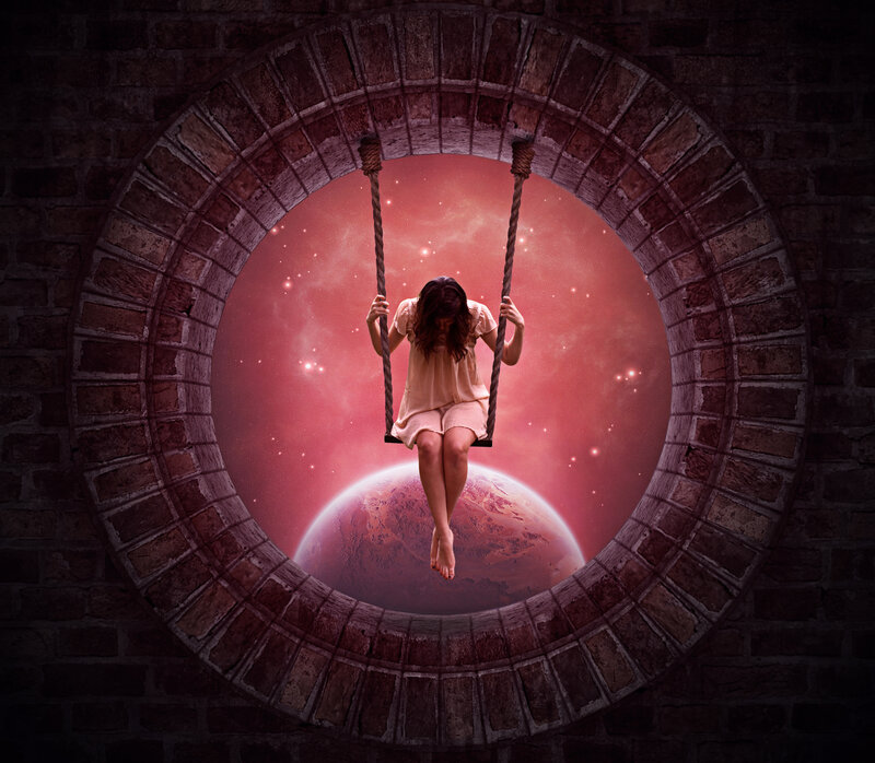 Woman on a Swing — Red, Dreamy
