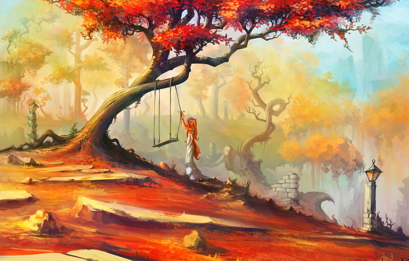 Woman on a Swing — Red, Serene