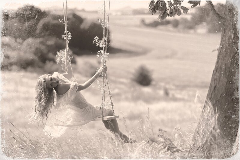 Woman on a Swing — Sepia, Serene