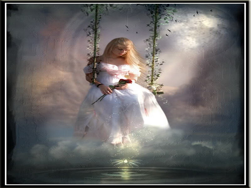 Woman on a Swing — White, Dreamy