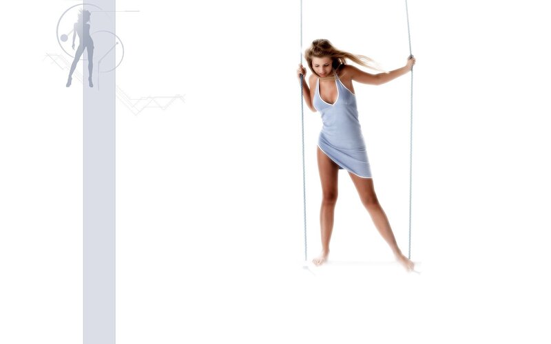 Woman on a Swing — White, Playful, Photograph, Dress