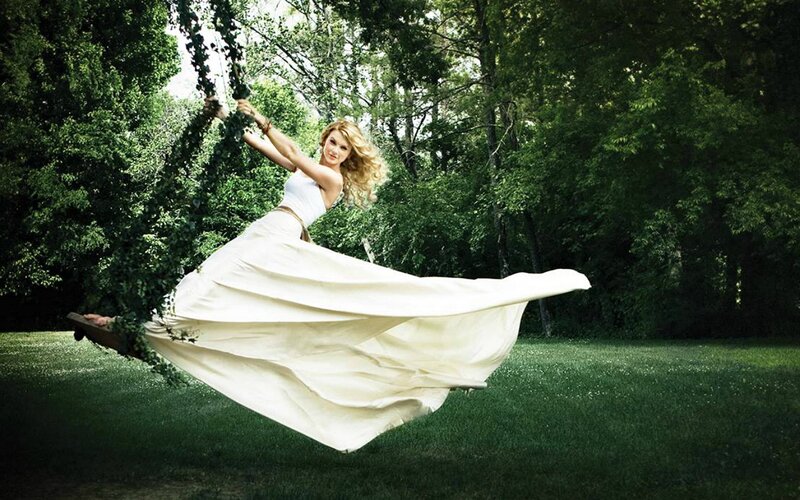 Woman on a Swing — White, Serene, Afternoon, Photograph