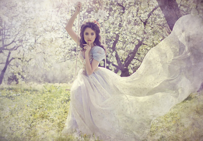Woman on a Swing — White, Serene, Spring, Photograph