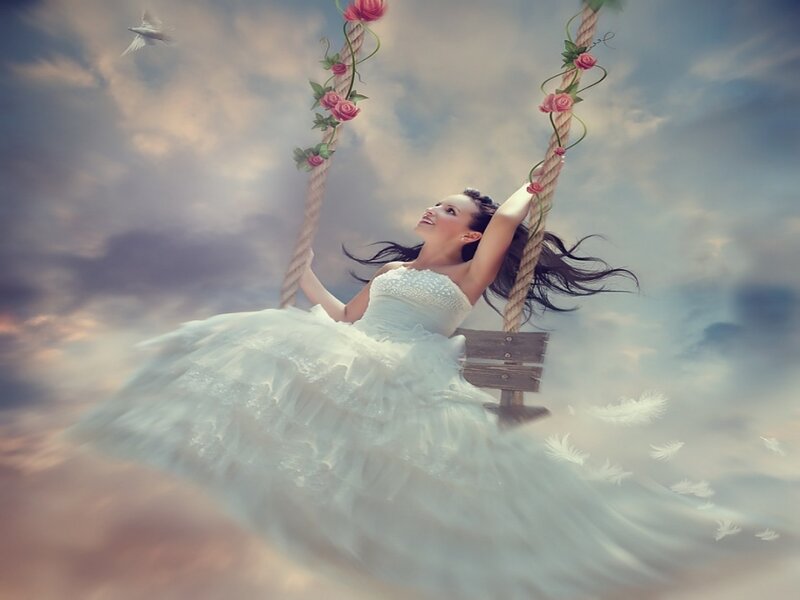 Woman on a Swing — White