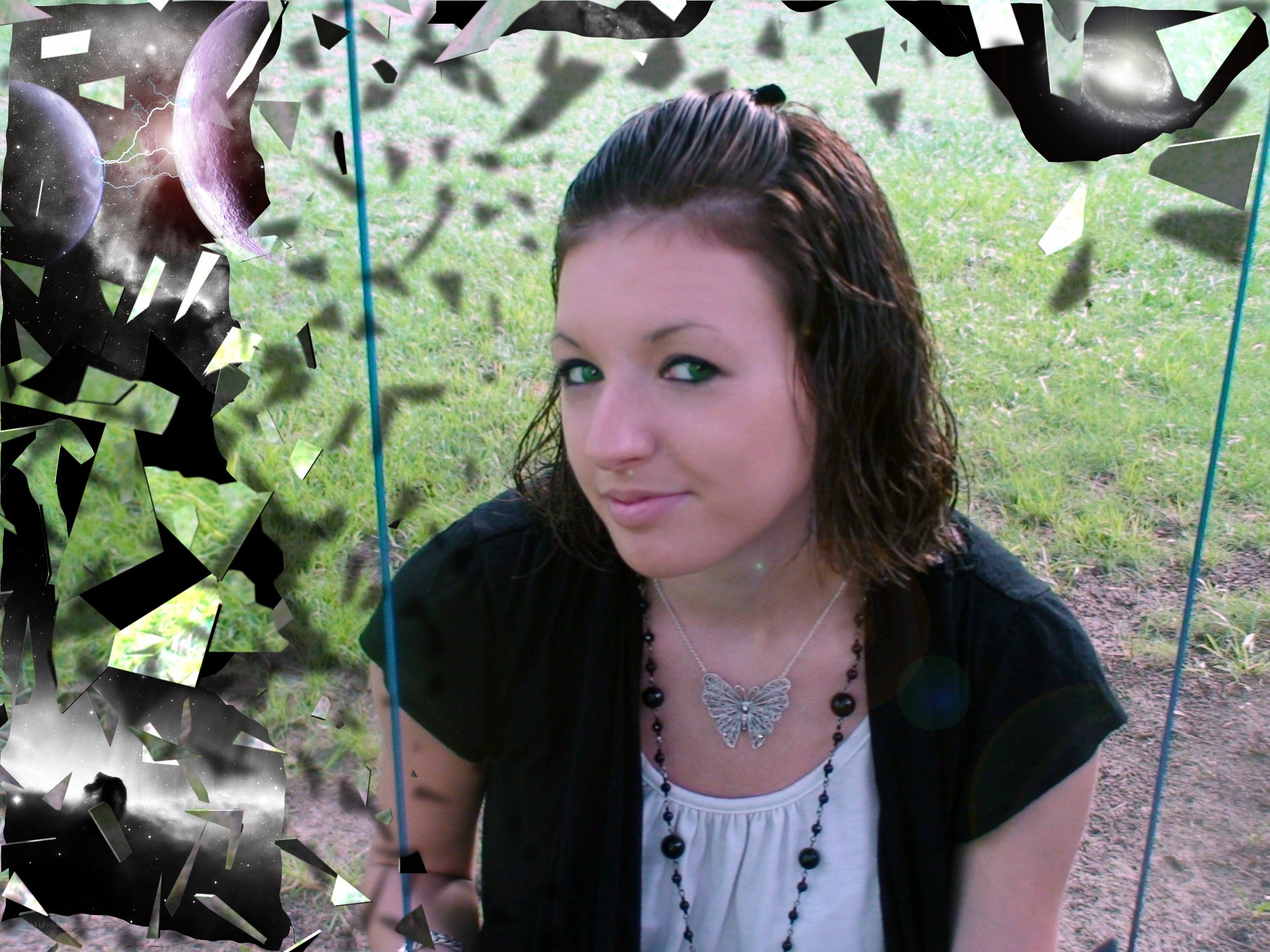 woman on a swing with space effect