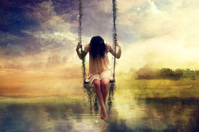 Woman on a Swing — Yellow, Dreamy