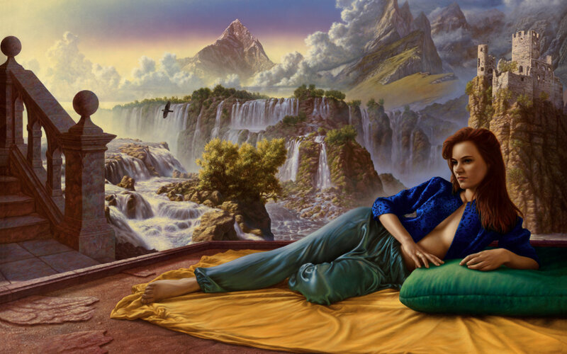 Woman on a Terrace — Blue, Serene