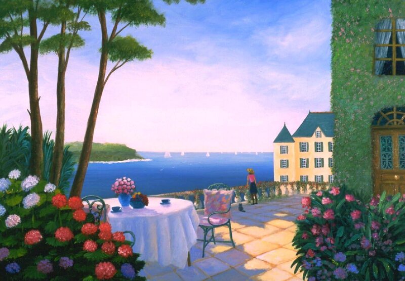 Woman on a Terrace — Blue