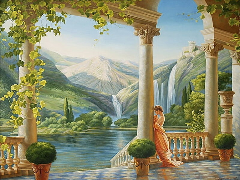 Woman on a Terrace — Green