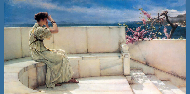 Woman on a terrace overlooking the sea